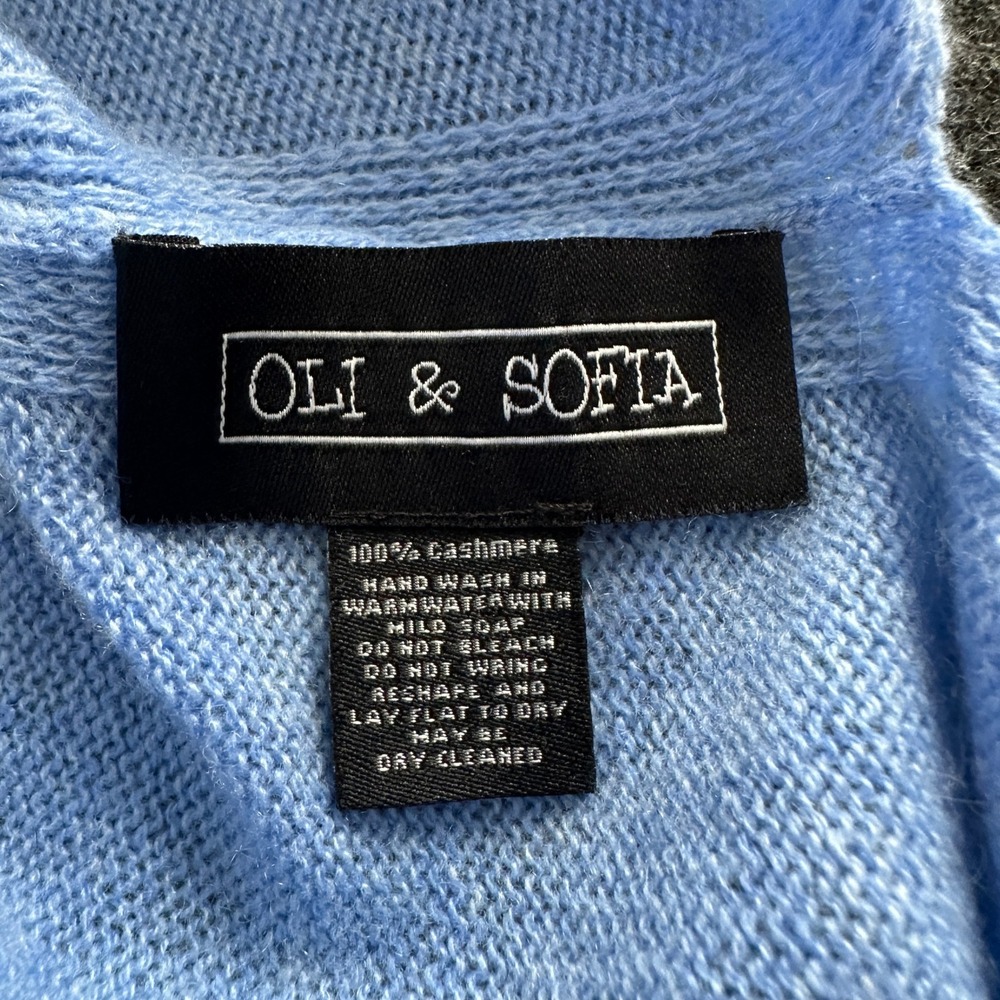 Oli & Sofia 100% Cashmere Scarf Blue Poncho Knit Wrap Luxury Accessory